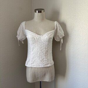 Reformation Blouse Sweetheart Neck Cotton Eyelet Ruched Minimalist White Sz 8